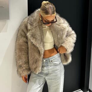 Cross-border European and American style faux fur short coat with lapel collar, imitation fox fur, fashionable and simple women's wear, eco-friendly fur