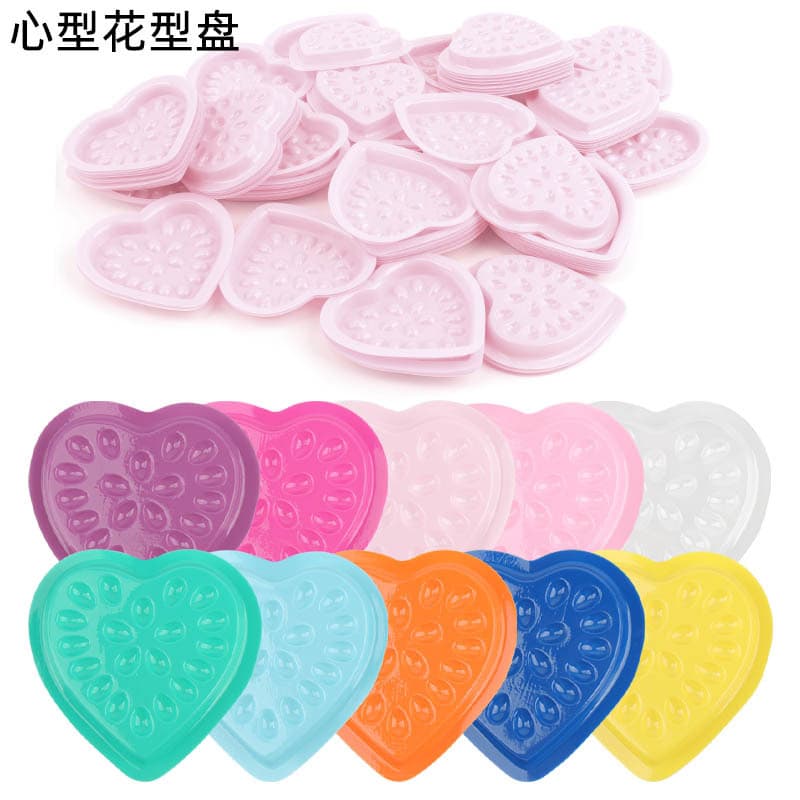 Disposable Heart Shaped Flower Pattern Eyelash Extension Glue Tray PVC Pad One Time Use Beauty Eyelash Glue Tray Makeup Tool