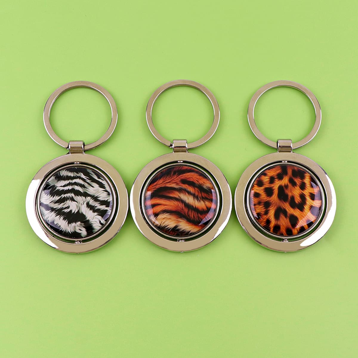 Leopard print rotating keychain alloy keychain student campus access control office ID pendant keychain accessories