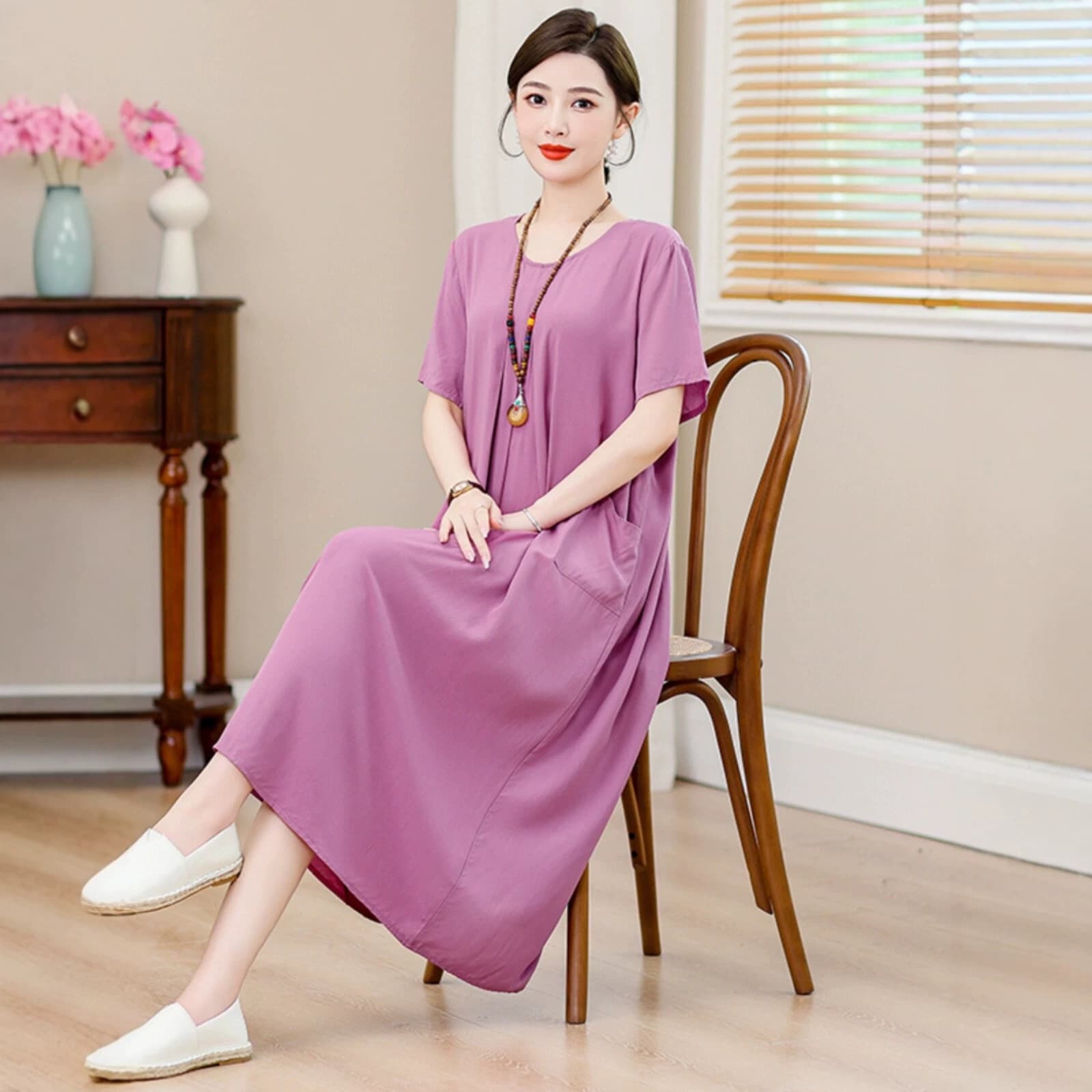 2026 New Mom Summer Dress Premium Cotton Silk Nightgown Loungewear Plus Size Casual Sleepwear Wear-Out Option