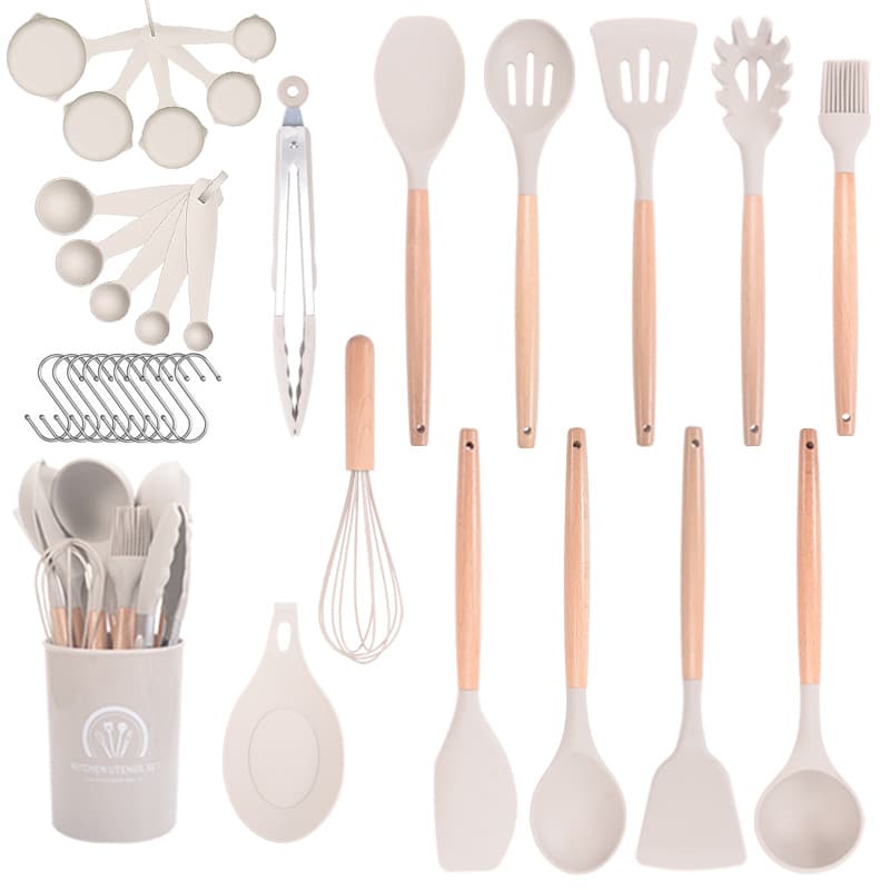 Direct Supply Amazon 33-Piece Heat-Resistant Silicone Kitchen Utensil Set, Non-Stick Cookware Spatula Spoon Kitchen Tool Set