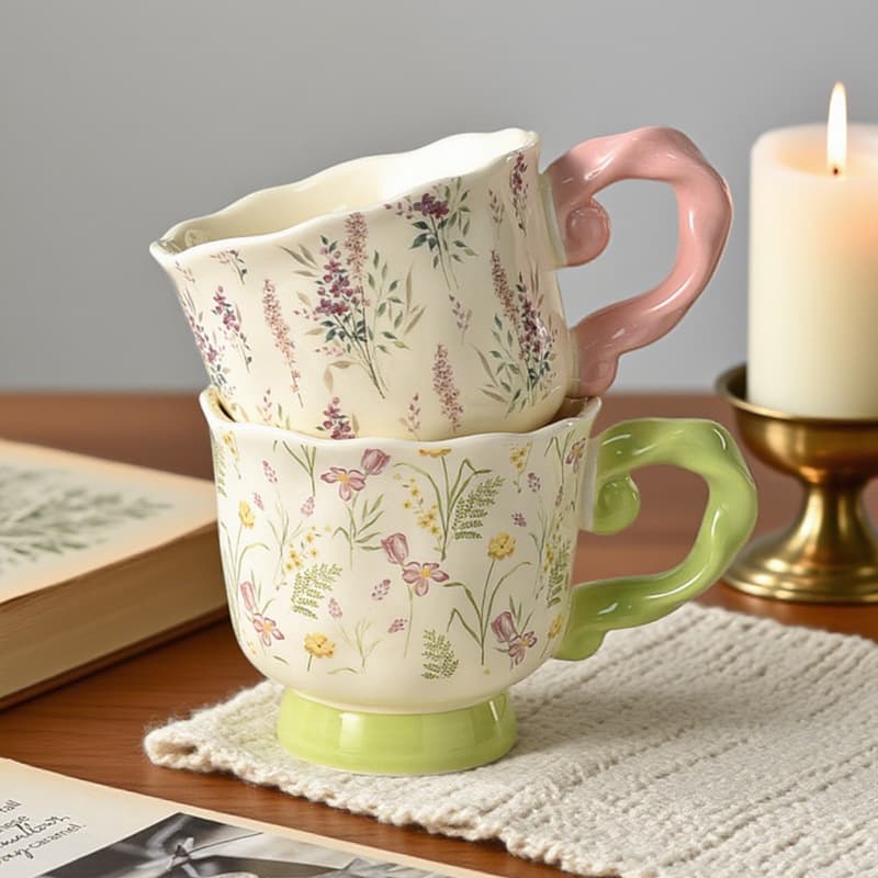 Light Luxury Premium Mug with Handle for Women Home Office Afternoon Tea Artistic Niche Exquisite Coffee Cup