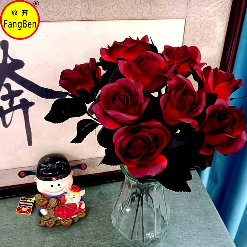 Affectionate Red Simulation Rose Black Fake Flower Single Simulation Flower Decorative Flower Living Room Arrangement Halloween Flowers