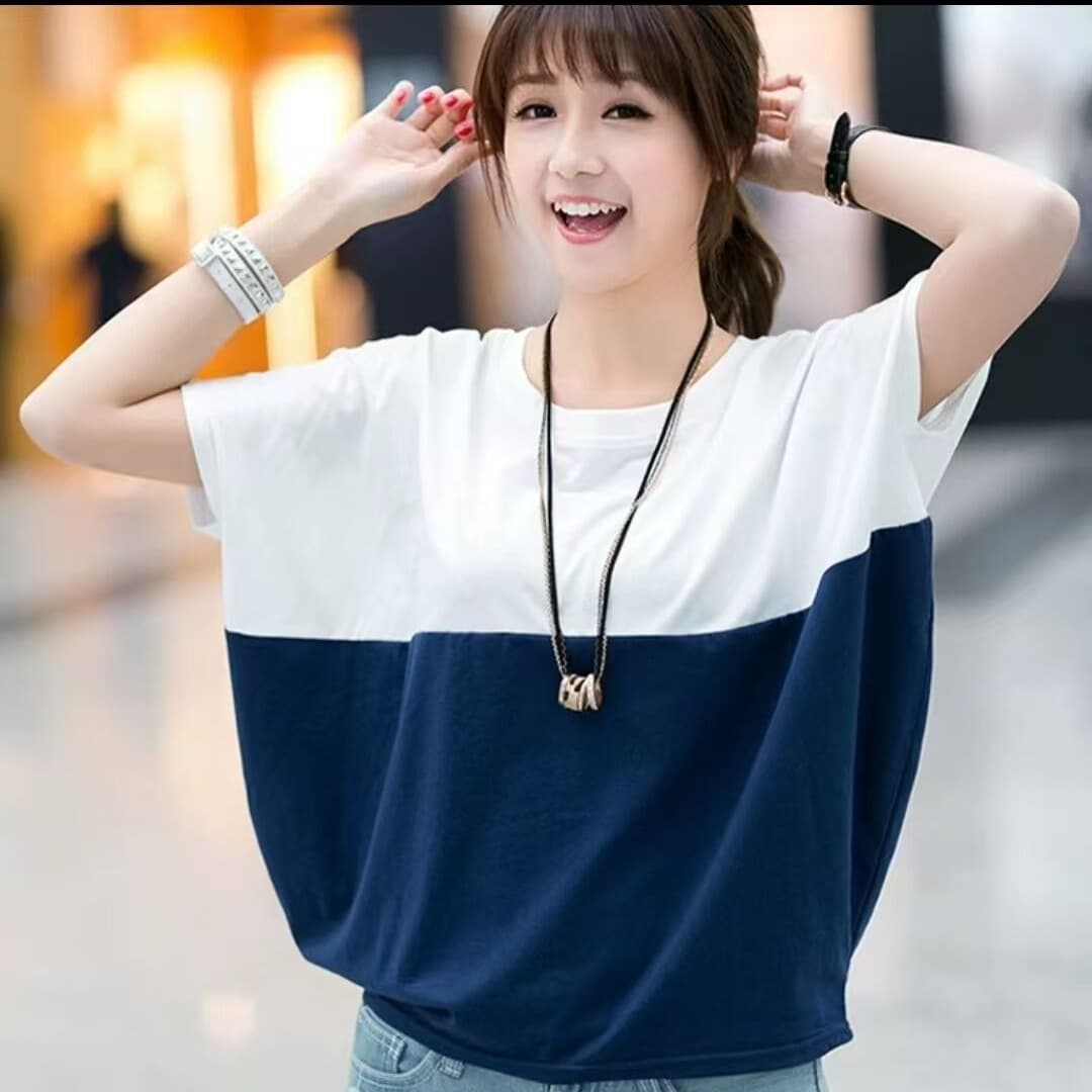 High Quality Summer Korean Style Color Block Plus Size Women's T-Shirt 2507