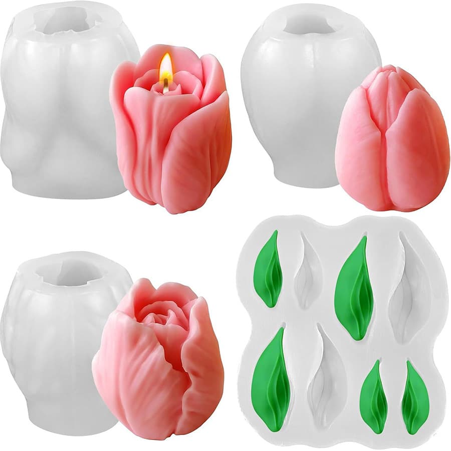Tulip Leaf Candle Silicone Mold DIY Tulip Leaf Set Scented Candle Home Decor 4pcs