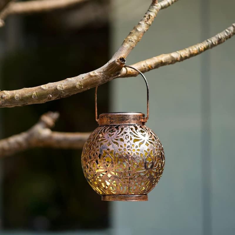 Vintage Hollow Iron Solar Lantern, Portable Hanging Atmosphere Light, Outdoor Waterproof Garden Projection Lamp