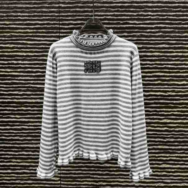 Factory Direct MM25 Autumn/Winter New Korean Casual Stripe Ruffle Knit Long Sleeve