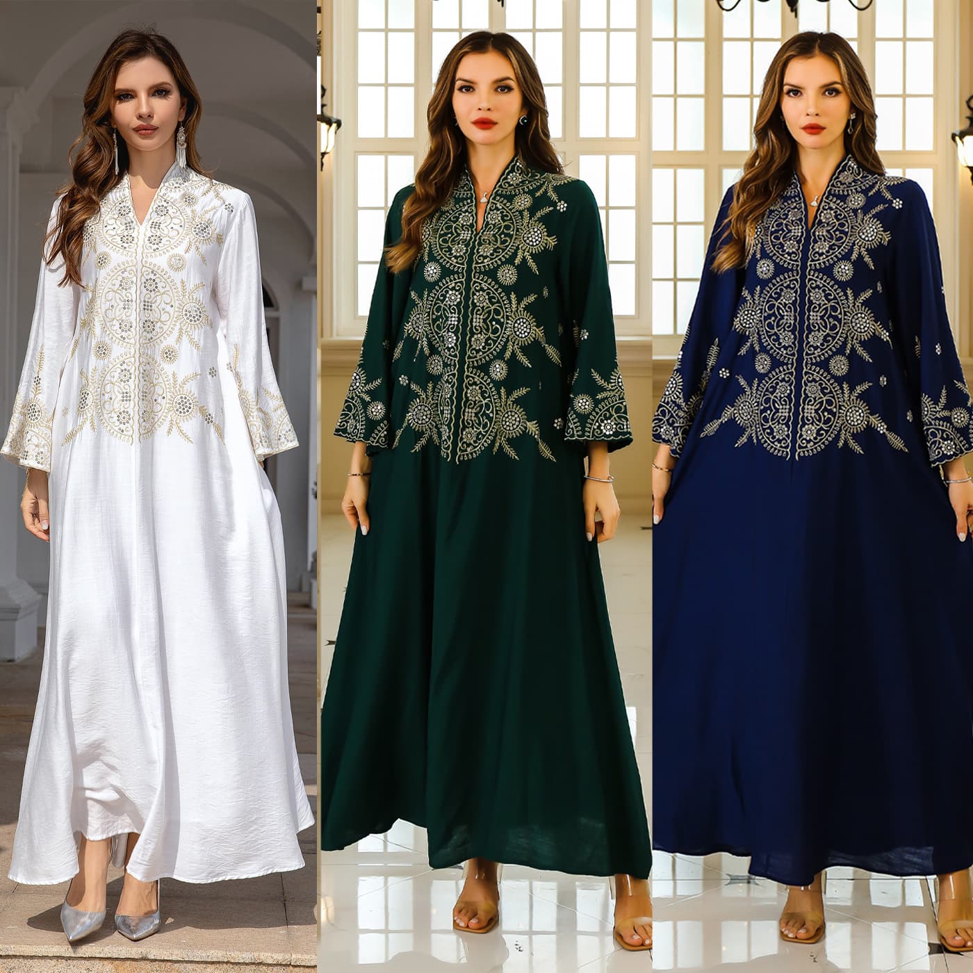Muslim Women's Long Kaftan Abaya Evening Dress from Dubai Embroidered Outerwear for Middle East and Europe Cross-Border Trade
