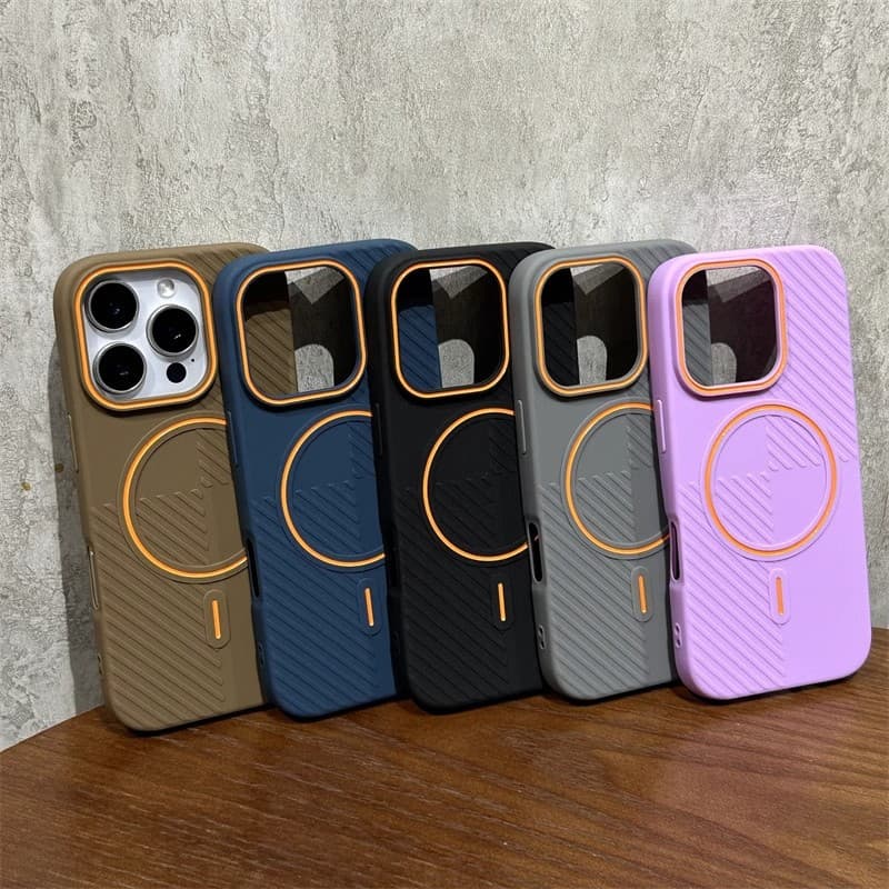 Compatible with iPhone 18 Striped Magnetic Phone Case, Apple 16 Contrast Color Frosted 17 Pro Max Soft TPU Protective Cover