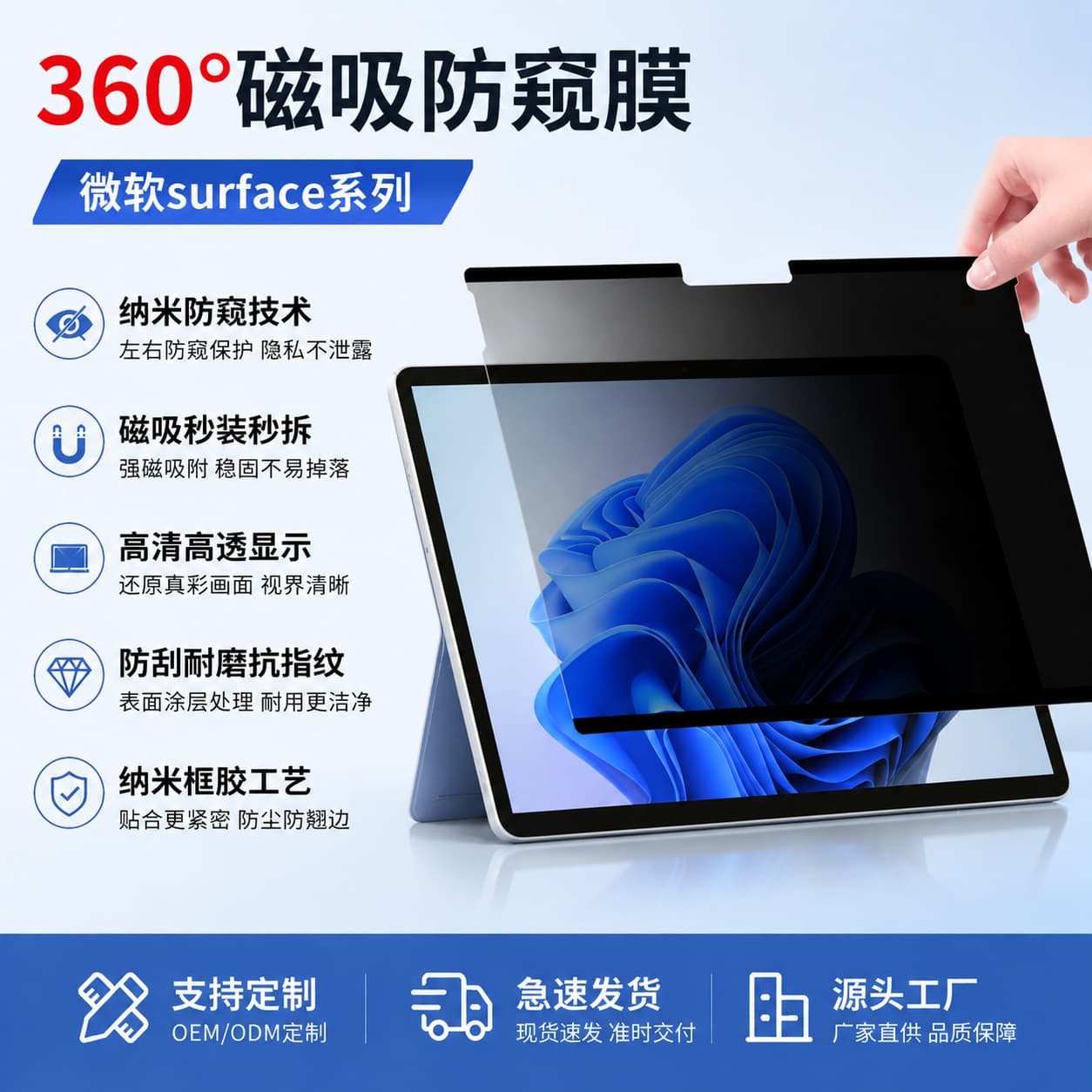 Privacy Screen Filter for Microsoft Surface Tablets, Removable 360° Privacy and Blue Light Protection