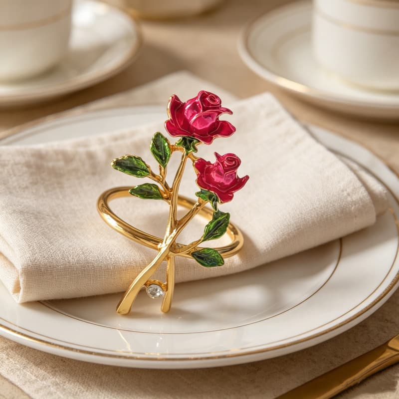 Hot Selling Valentine's Day Napkin Rings, Western Hotel Rose Napkin Rings, Wedding Season Napkin Clips, Factory Wholesale