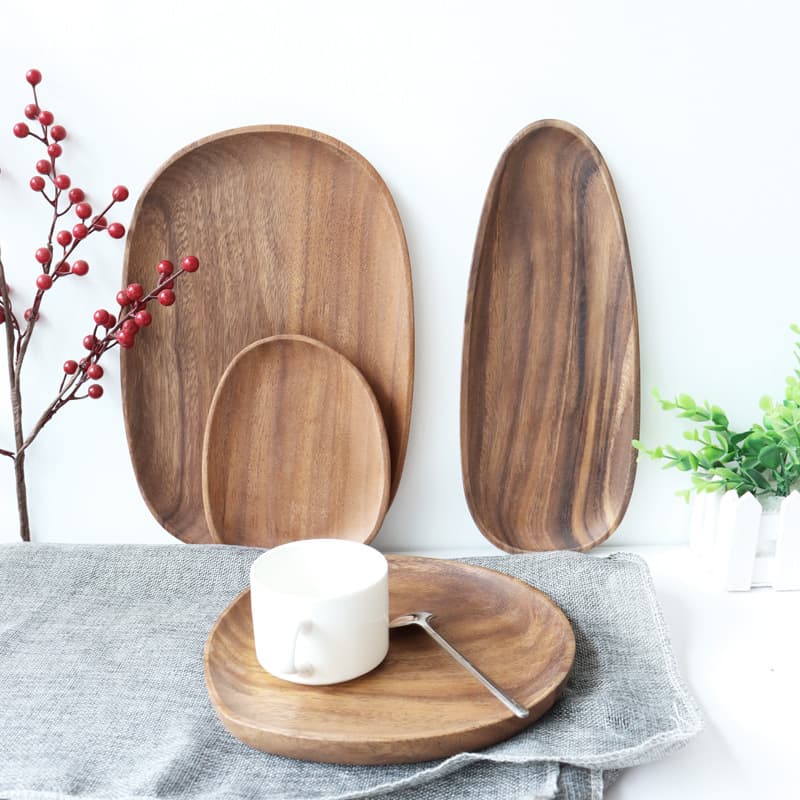 Solid Wood Irregular Plate Acacia Wood Coffee Cup Tray Nut Dried Fruit Plate Snack Plate Tea Tray