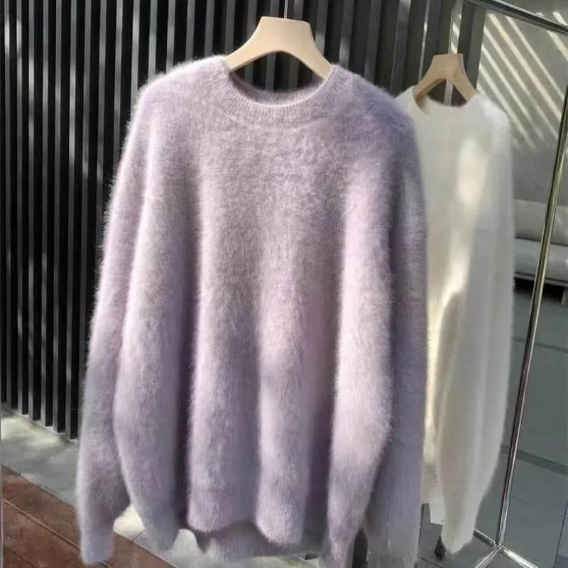 Soft Imitation Mink Velvet Sweater Women Round Neck Pullover Base Layer Autumn/Winter New Arrival Gentle Loose Lazy Style Top