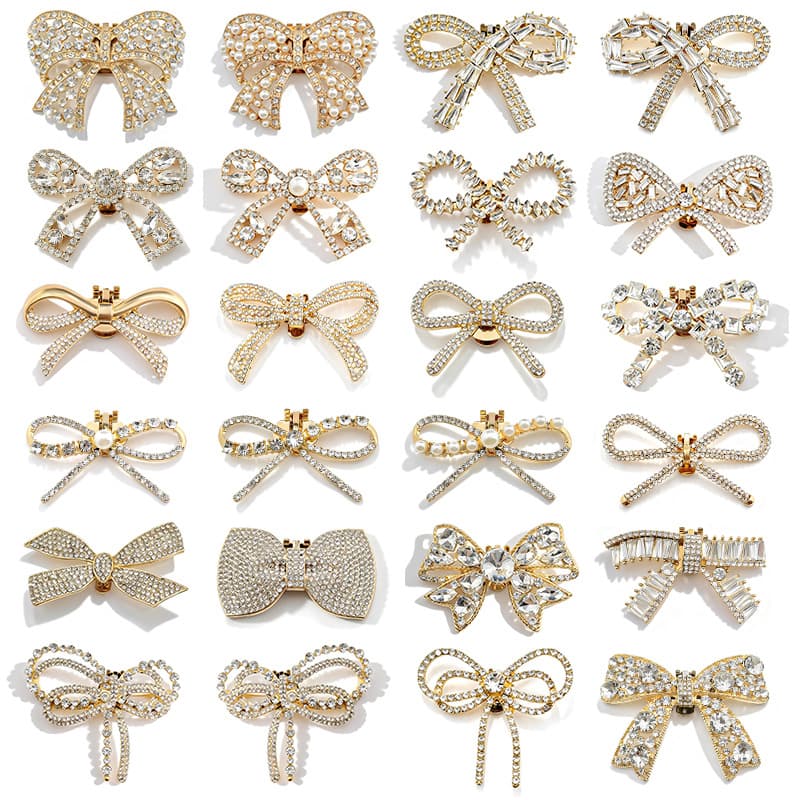 Cross-border Alloy Rhinestone Bow Decoration Ribbon Shoe Flower Shoe Buckle, European and American Popular High Heel Wedding Shoe Toe Accessories