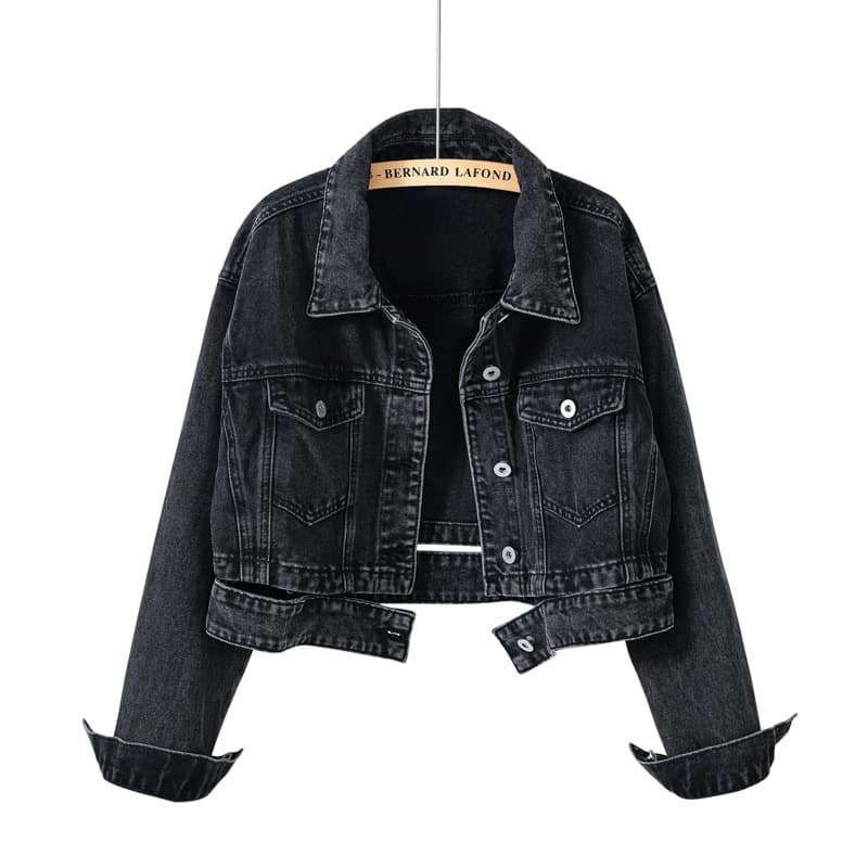 Trendy Hong Kong Style Denim Jacket Women's Spring Autumn New Vintage Black High-Waisted Unique Short Top For Clothing