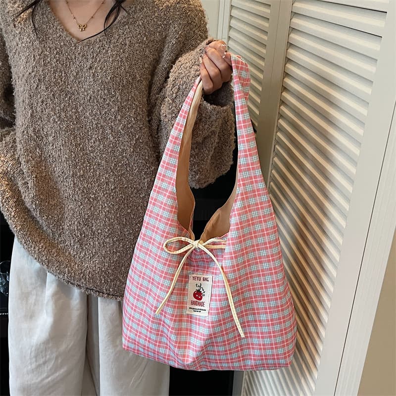 Korean-style ins new lazy sweet plaid summer thin single-shoulder shopping bag casual commuting vest bag women's bag
