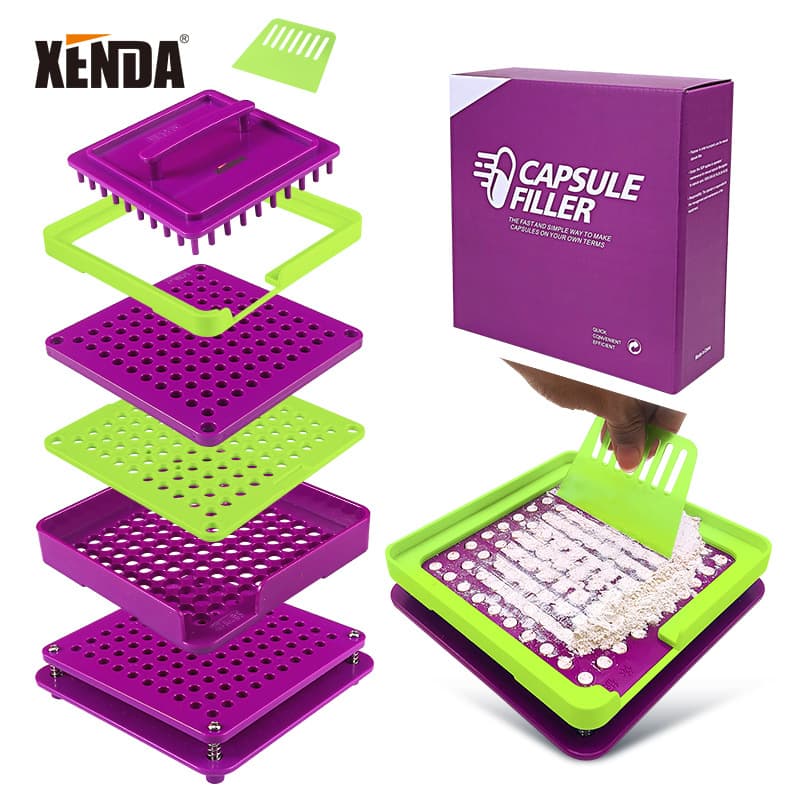 No. 0 Purple Upgraded 100-Hole Capsule Tray Capsule Filler Empty Capsule Shells Powder Filling Tool