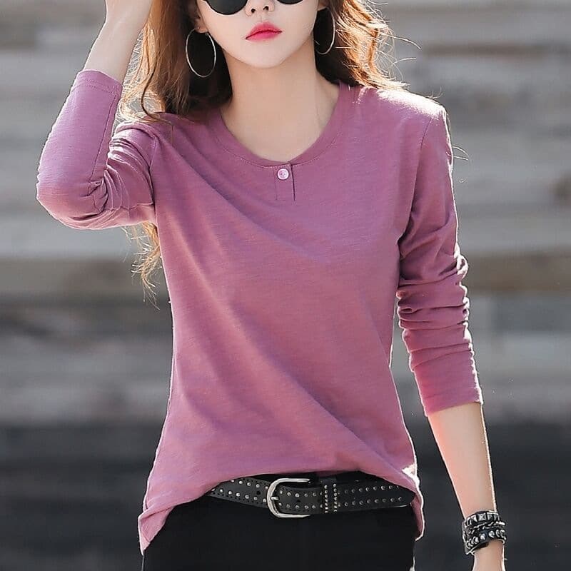 Slim Fit Long Sleeve T-Shirt Women's Base Shirt Top Simple Inner Youthful Korean Style Autumn Winter Milk Silk Polyester Fiber