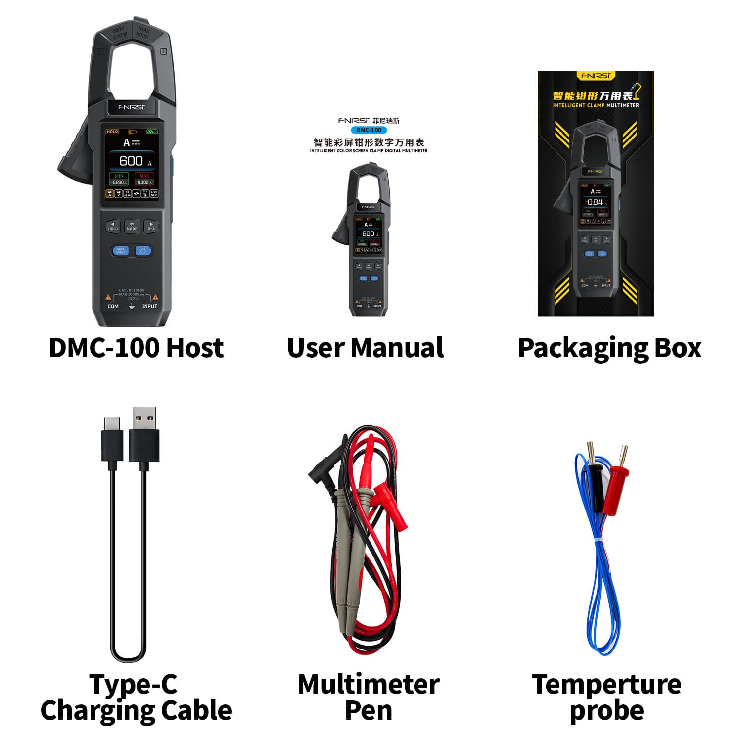 FNIRSI DMC-100 Clamp Multimeter Fully Automatic Smart High-Precision Clamp Meter Ammeter Universal Meter