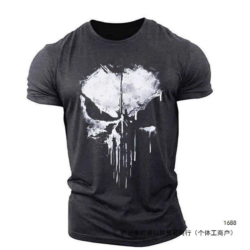 Punisher Skull 3D Print Men's T-Shirt Harajuku Streetwear Top Fitness Sportswear Stretch Quick-Dry Men's Clothing