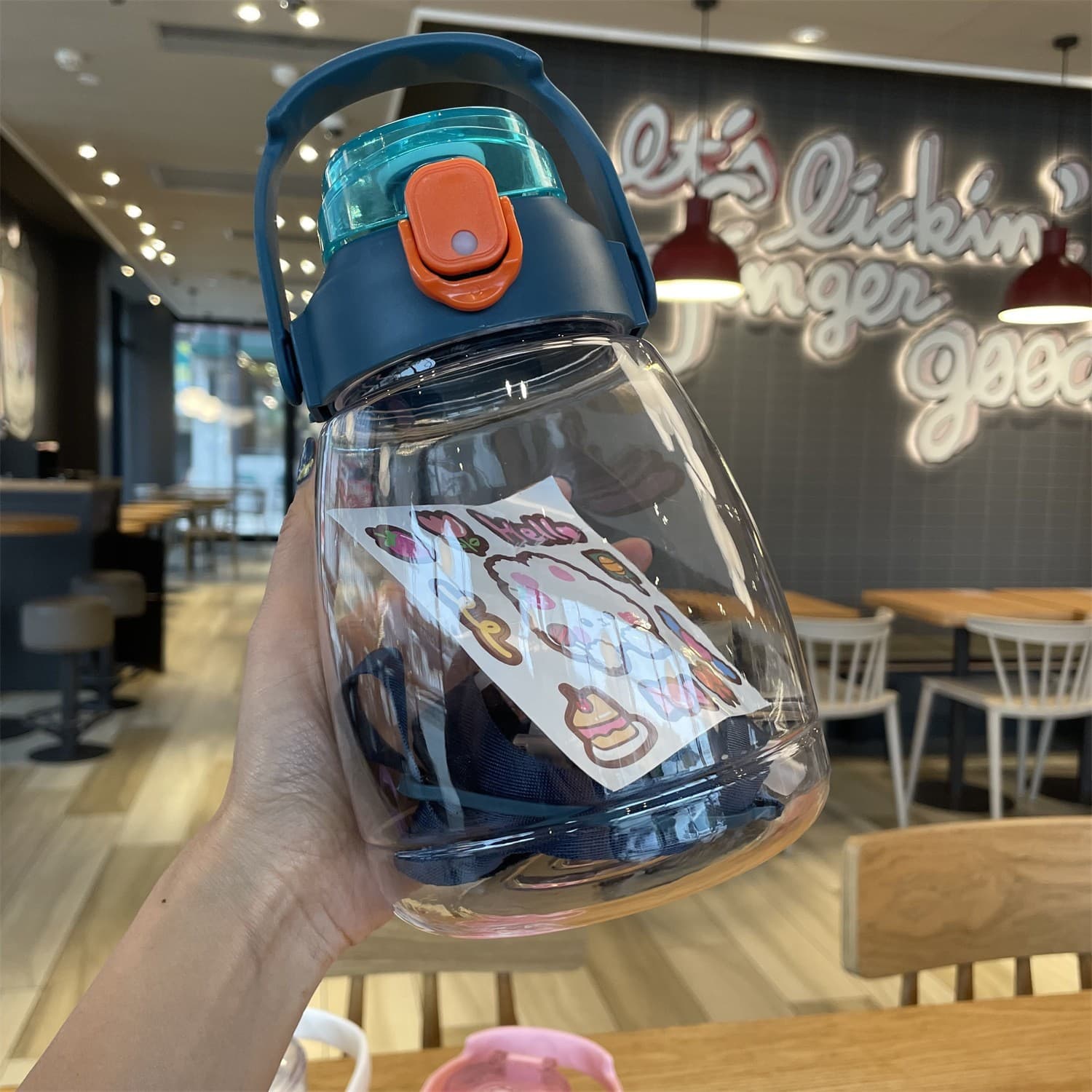 High-Capacity Cute Plastic Water Bottle for Students, Dual-Drink with Straw, Kids' Strap Water Jug Gift