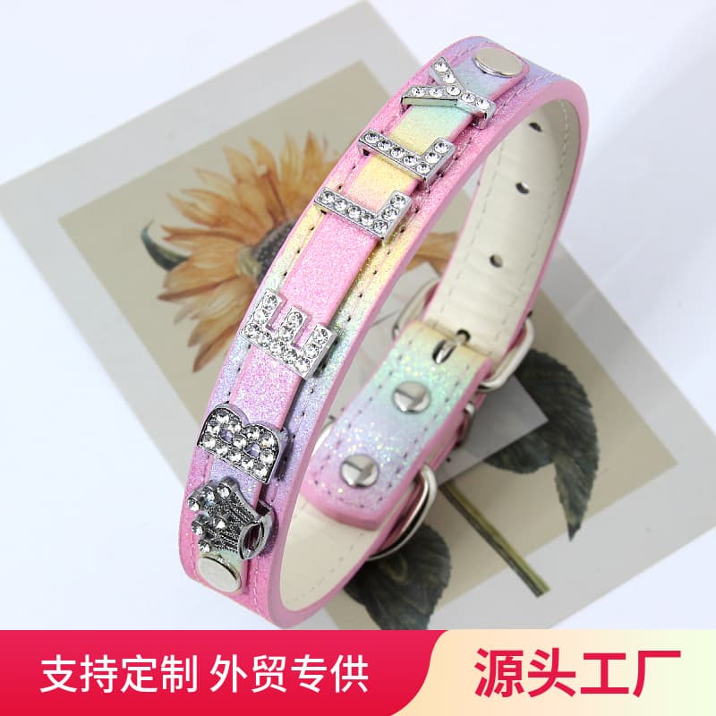 Trendy Letter Rhinestone Dog Collar, New Pet Accessory with Adjustable Gem Decor