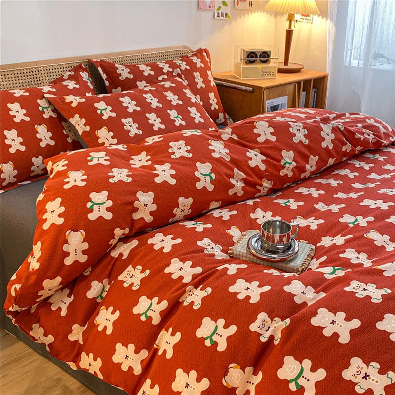 INS-style thickened brushed cotton four-piece bedding set, student bed sheet/three-piece set, autumn and winter style, 100% pure cotton duvet cover/four-piece set wholesale.