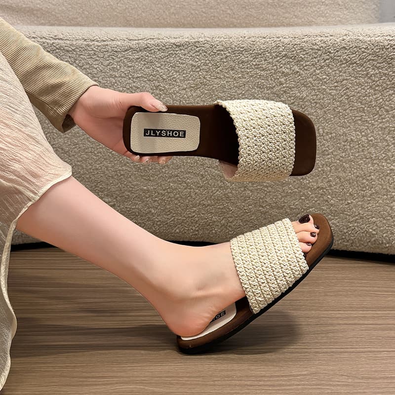 Thick Sole Breathable Woven Birken One-Strap Sandals for Women, Summer New Arrival, Versatile Vacation Beach Flat Sandals