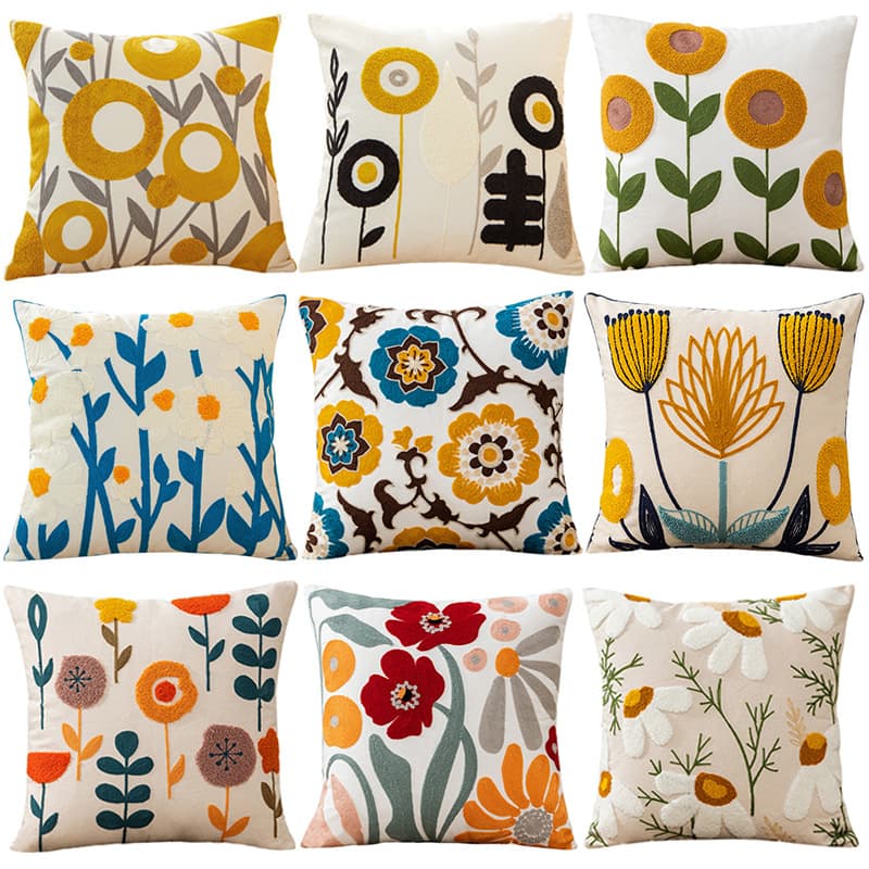 New embroidered cotton towel cushion cover with floral design, perfect for home upholstery, bedside, sofa decoration, throw pillows, and backrests.