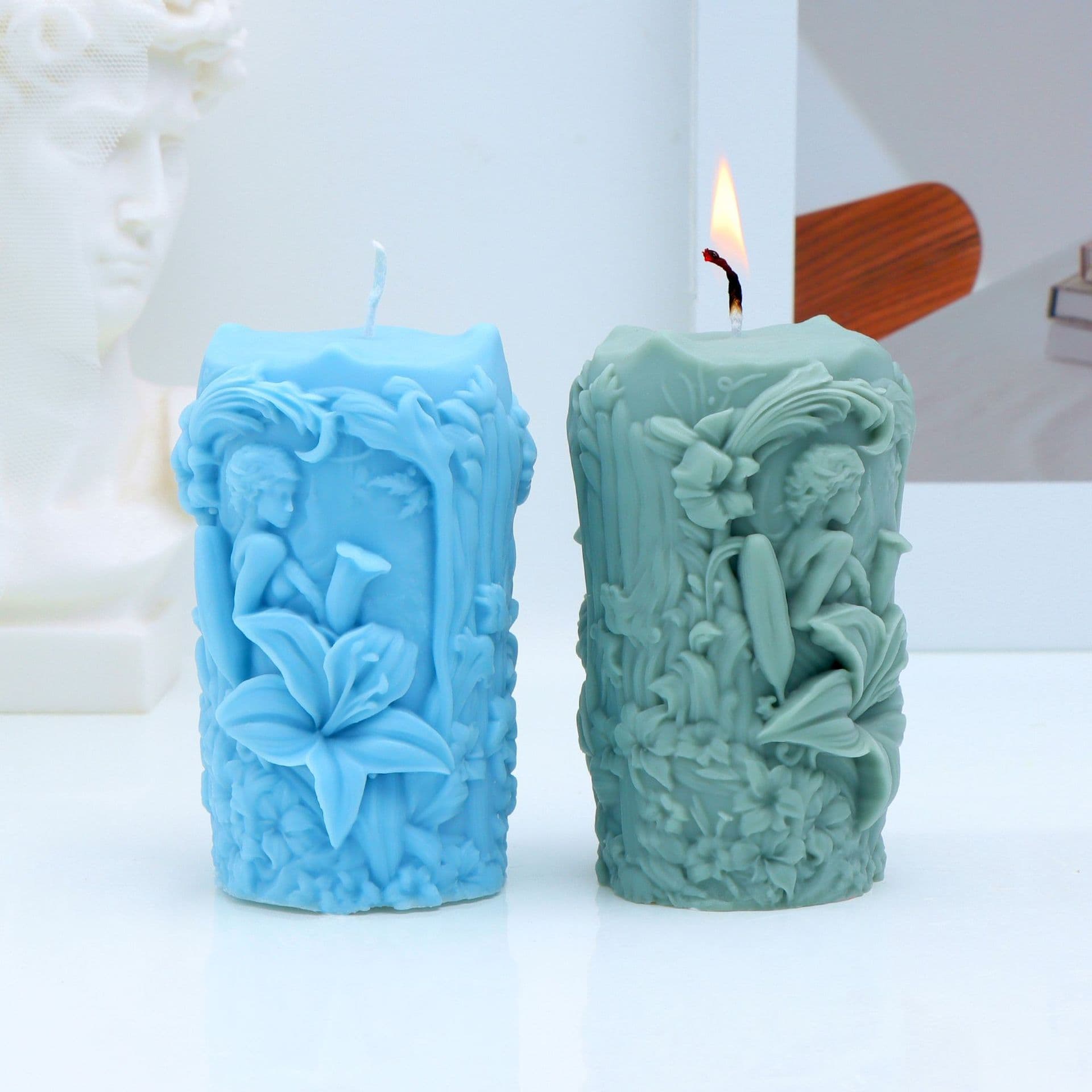 Shell Sea Nymph Relief Flower Fairy Cylindrical Silicone Candle Mold New DIY Plaster Candle Ornament Mold