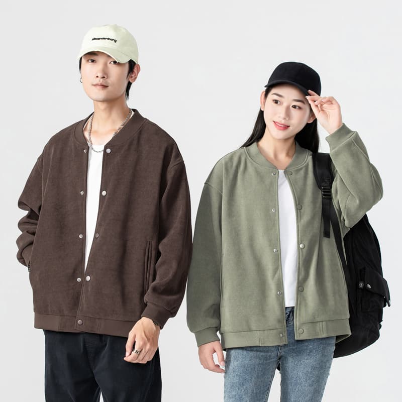 New Couple Cardigan Casual Baseball Jacket Autumn Winter Plus Size Men's Jacket Women's Coat Trendy Corduroy Loose Solid Color