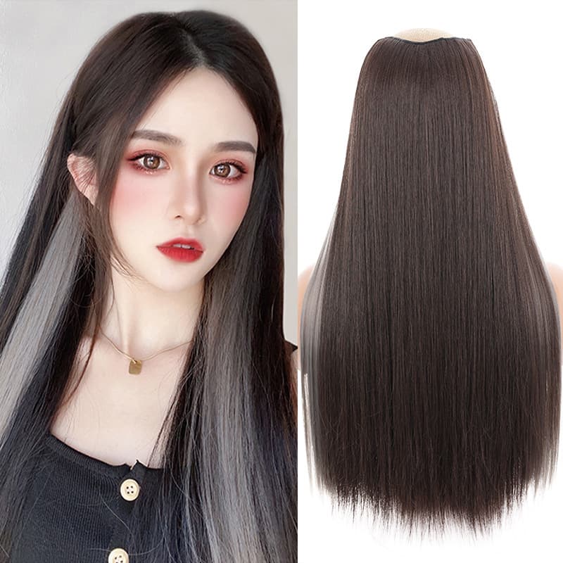 V-Shaped Ear-Hanging Dyeing 4 Clip-In Seamless Hair Extensions Long Straight Hair Extensions
