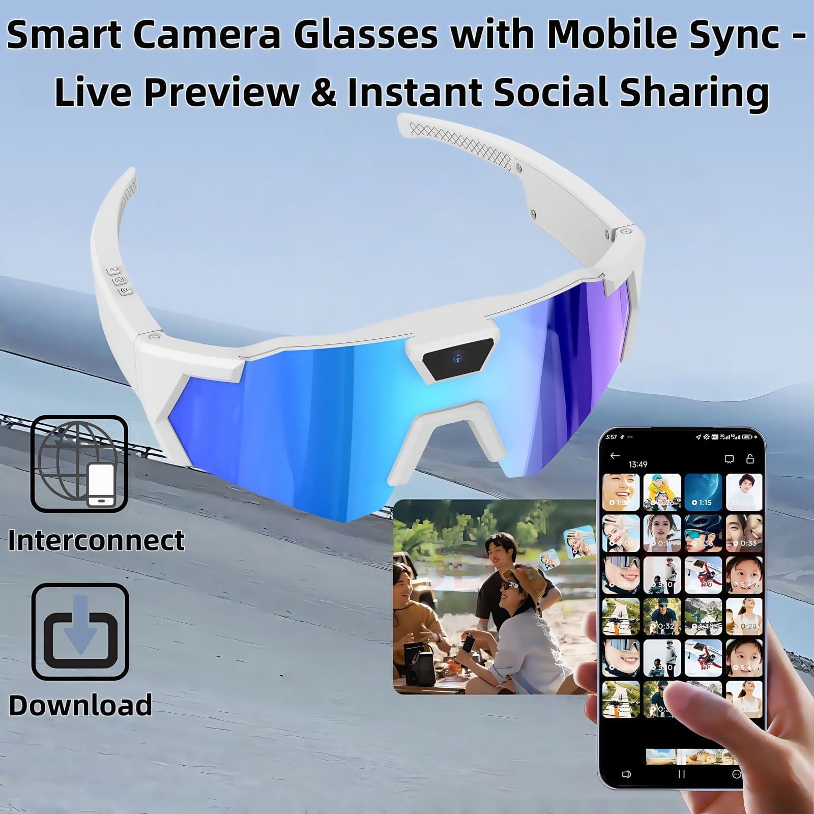 AI Intelligent Sports Glasses Outdoor Cycling Windproof Snow Skiing High Definition Photography Protection Glasses