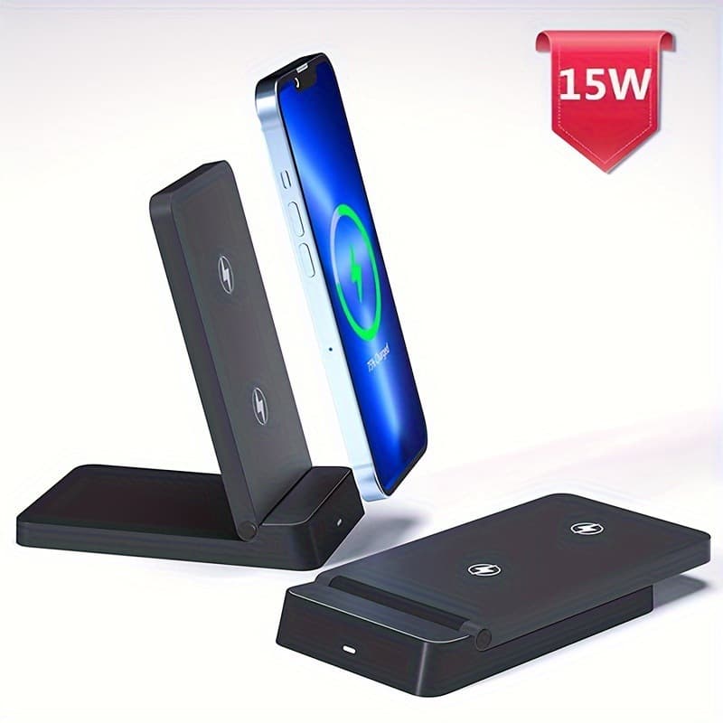 【Vertical Foldable 15W Fast Charging】Z4 Wireless Charger Compatible with Apple Samsung Huawei Phones