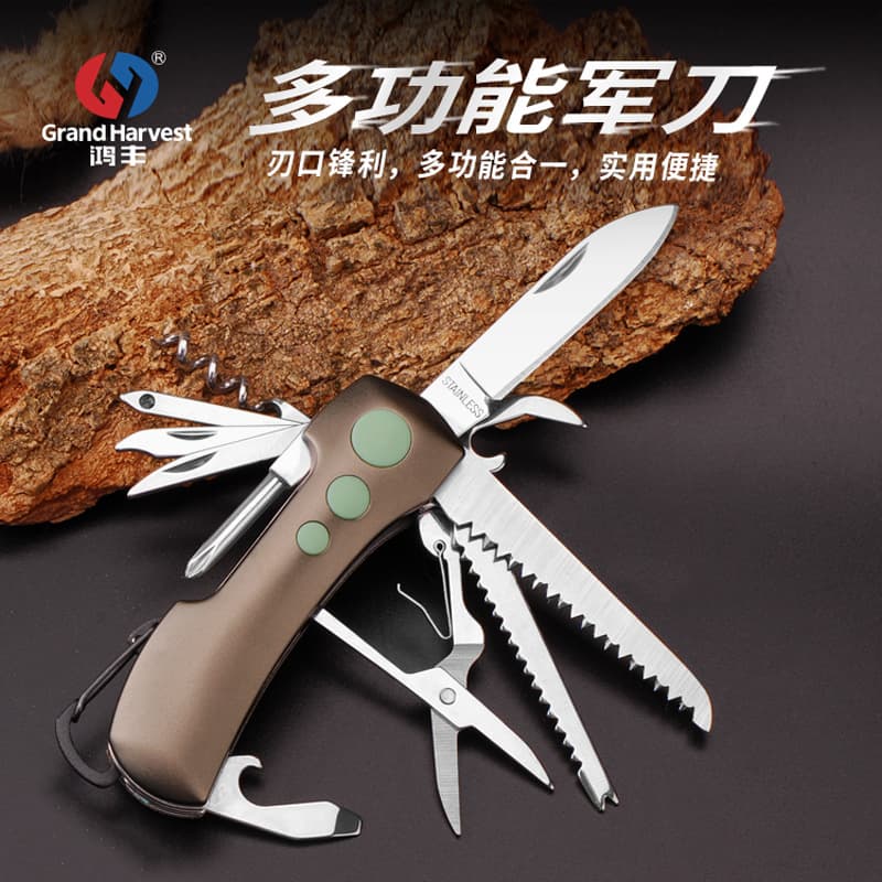 Custom Hongfeng Multifunctional Folding Knife Swiss Army Knife Carabiner Outdoor Camping EDC Tool