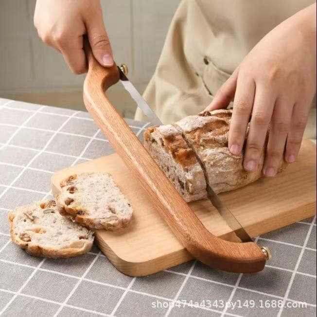 In Stock Wooden Baking Bread Knife Bow Household Dim Sum Toast Slice Serrated Knife Solid Wood Bread Cutting