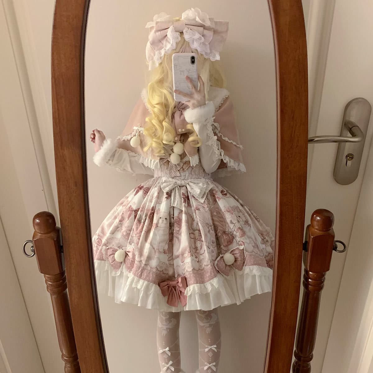Xiong Dou Jiang Original Dessert Cat Lolita Women Lolita Shawl Camisole Dress Cute Sweet Set 7398