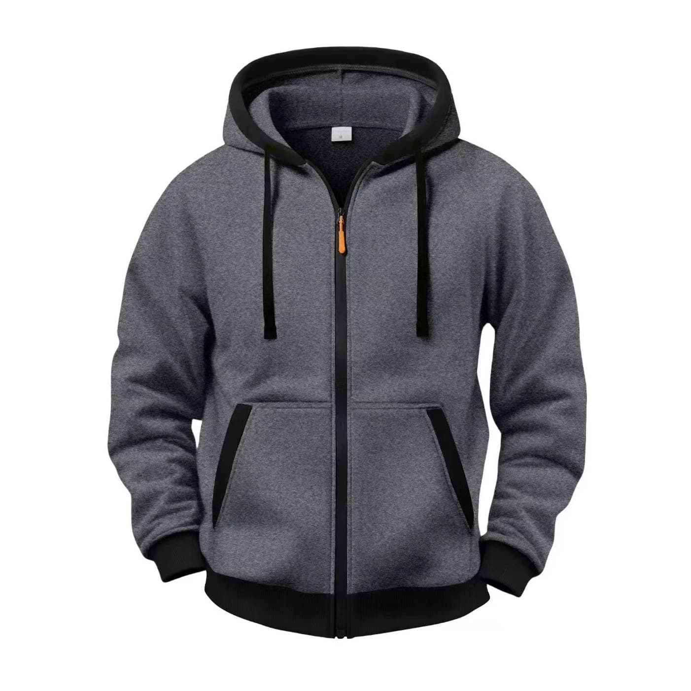 Men's cardigan sweatshirt pocket brim color matching design spring and autumn casual hooded jacket solid color top cross-border new