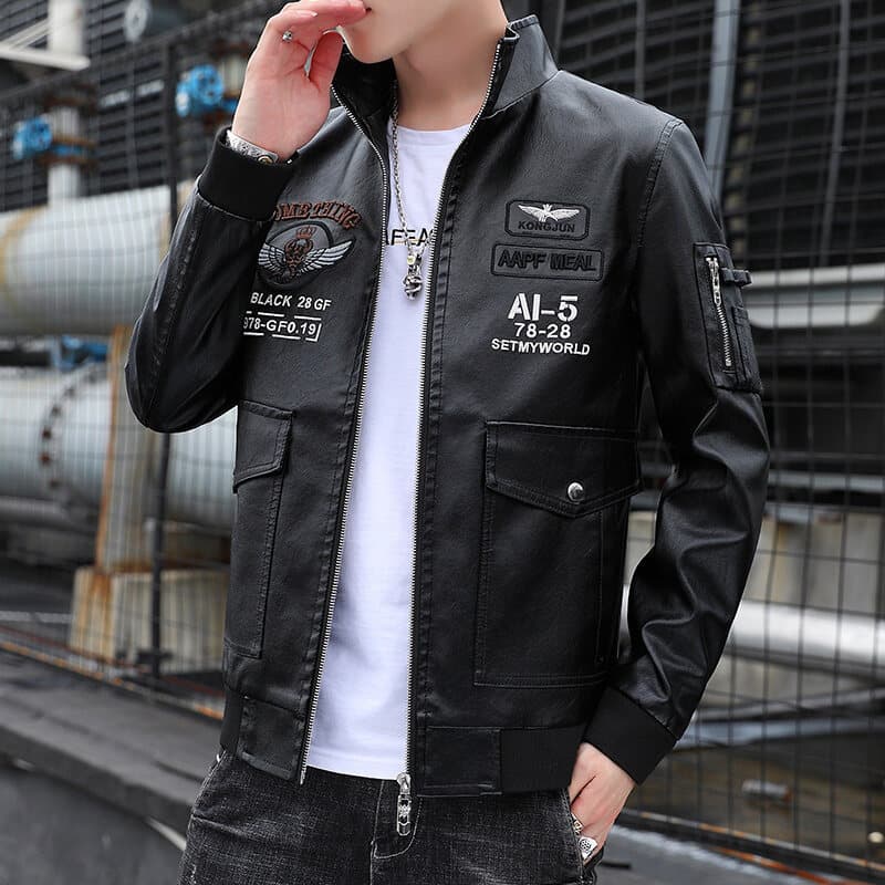 Men's Leather Jacket New All-match Youth Handsome Leather Jacket Korean Slim-fit Biker Suit plus size Leather Jacket