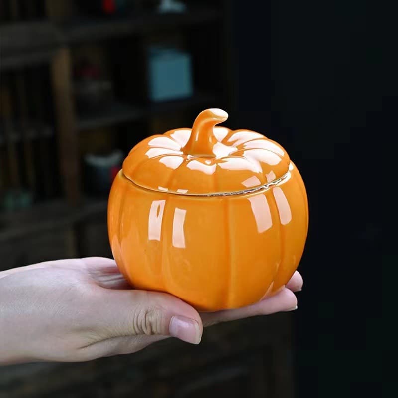 Creative Halloween Pumpkin Ceramic Mini Tea Canister Sealed Spice Powder Medicine Candle Storage Container Modern Simple Style