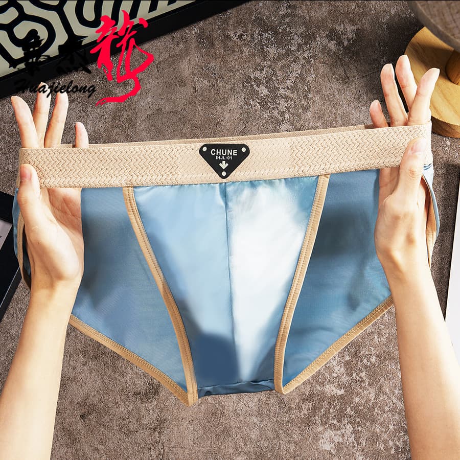 Huajielong Men's Underwear Ice Silk High-Cut Briefs Wholesale Mid-Waist Men's Breathable High-Cut Briefs