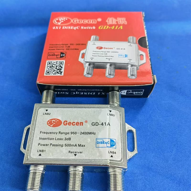 JiaXun 4-Way Switcher TV Signal 4-In 1-Out Splitter Four-In One-Out with Zinc Alloy Precision-Machined F Connector