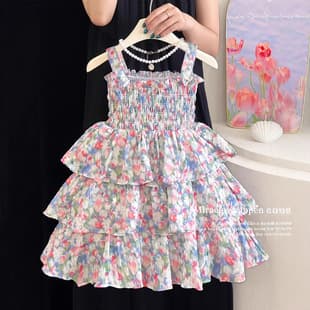 Girls' Camisole Dress Summer 2026 New Sweet Floral Print Dress Little Girl Fashionable Vacation Style Vest Dress