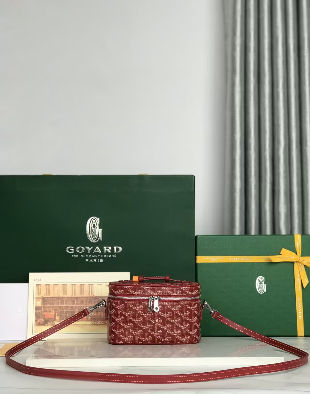 Goyard-style printed cowhide zipper cosmetic bag, large capacity, fashionable shoulder crossbody handbag for evening events