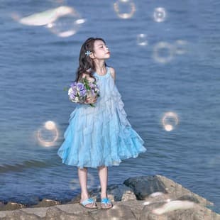 Girls' Halter Dress 5 New Sweet Beach Dress Little Girl Mesh Princess Dress Summer