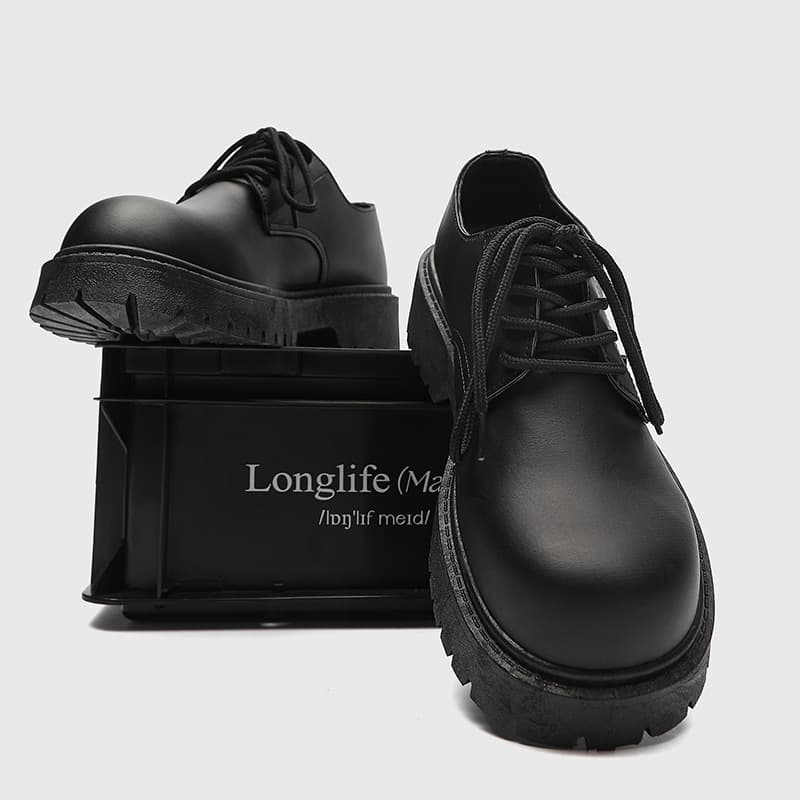 Cross-border plus size men's leather shoes 2024 new autumn niche British casual men's shoes thick bottom increased black big head