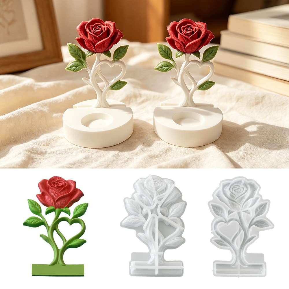 Splicing Plug-in Love Rose Round Base Silicone Mold DIY Aromatherapy Gypsum Flower Ornament Epoxy Resin Mold