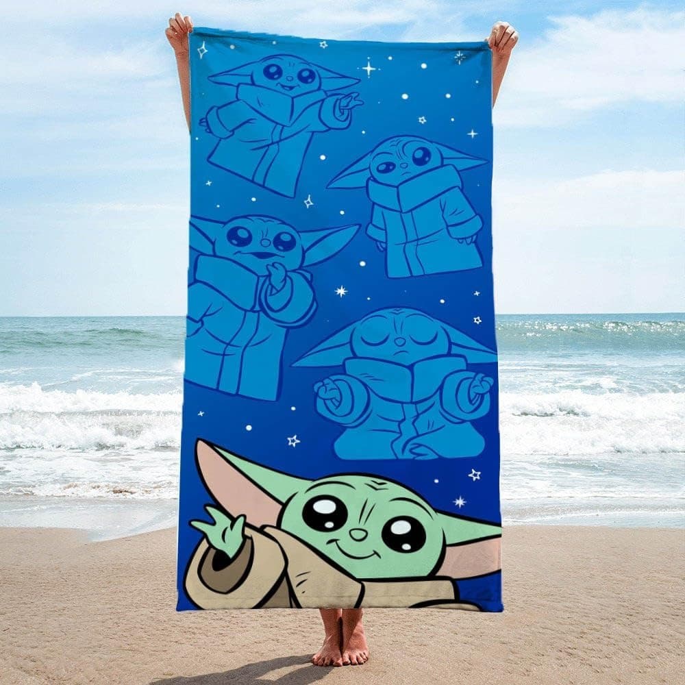 Baby Yoda Cartoon Beach Towel, Star Wars Themed Bath Towel, Absorbent and Quick-Drying, a Must-Have for Seaside Vacations and Swimming