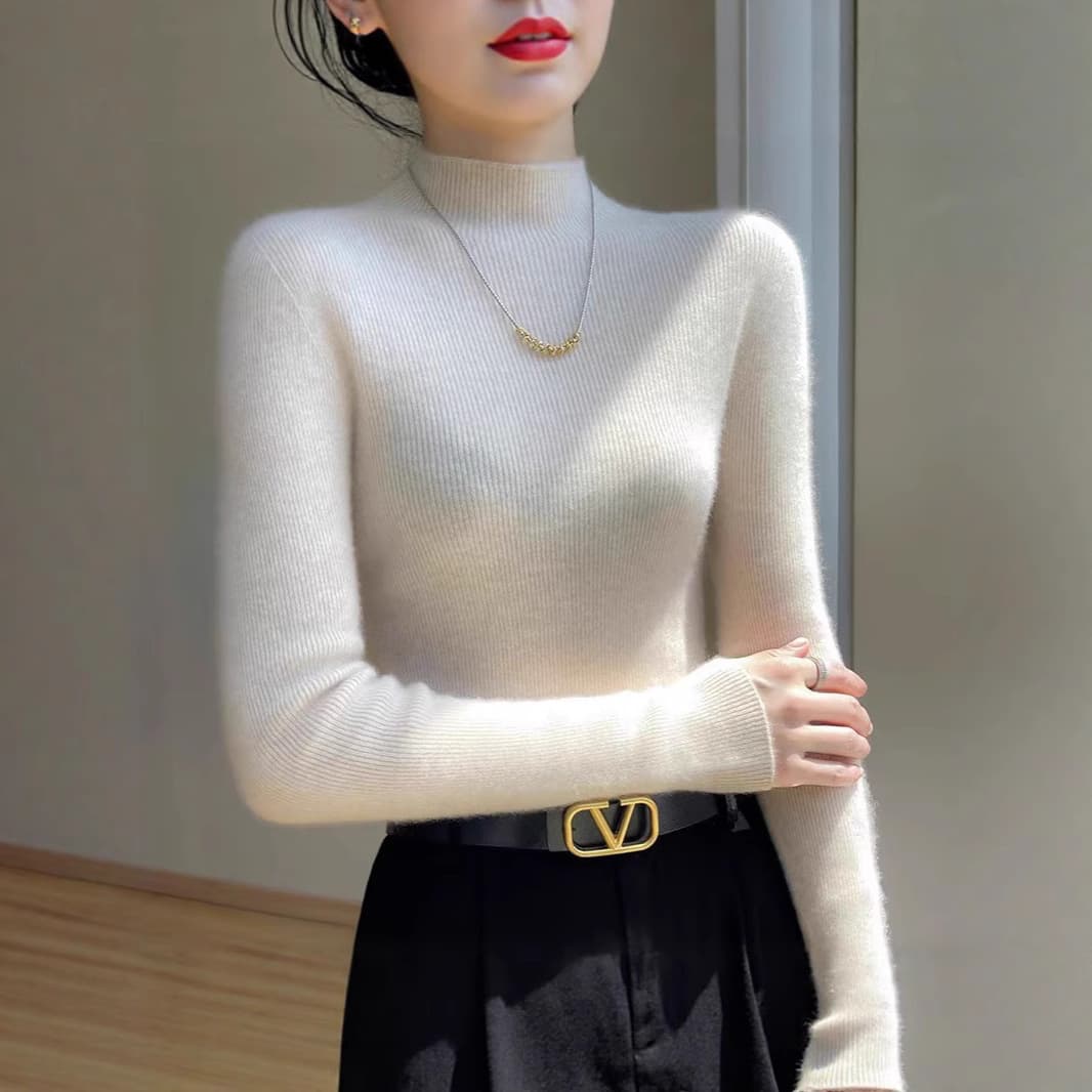 New simple women's cashmere autumn winter semi-high neck fitted comfortable high-end inner layer base layer sweater.