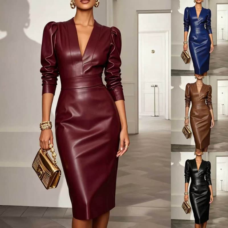 European & American New Sexy V-Neck Bodycon Dress Long Sleeve Party Dress for Women Sexy V-neck Dress